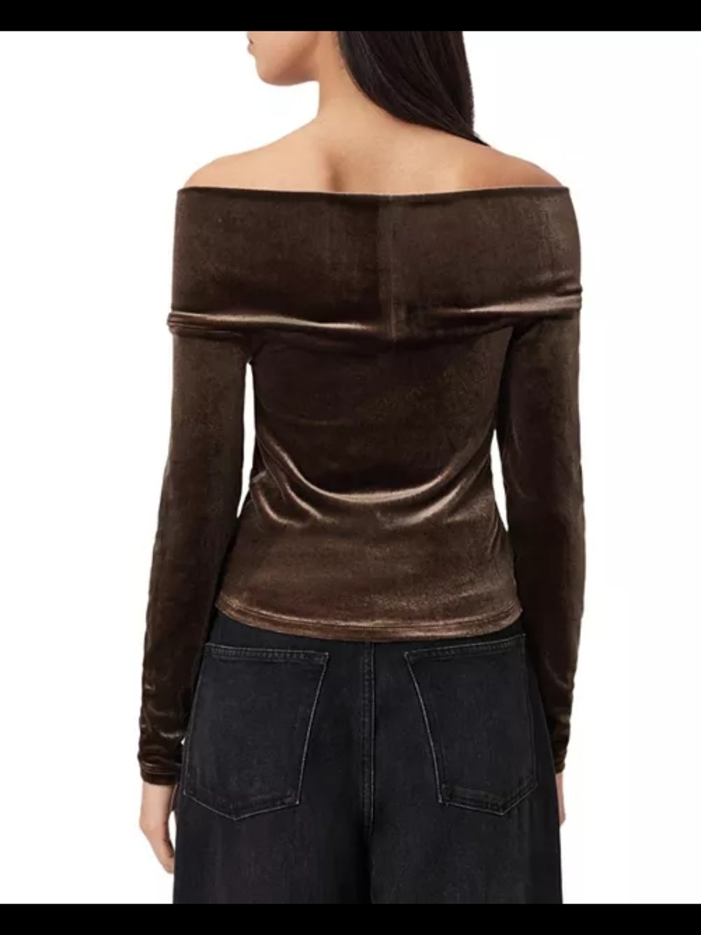 NWT All Saints Brown Velvet Off-Shoulder Top Long Sleeve Blouse Asymmetrical 6 - Picture 3 of 11